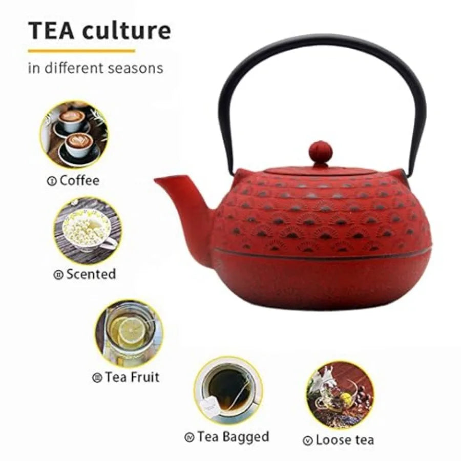 Red Cast Iron Teapot