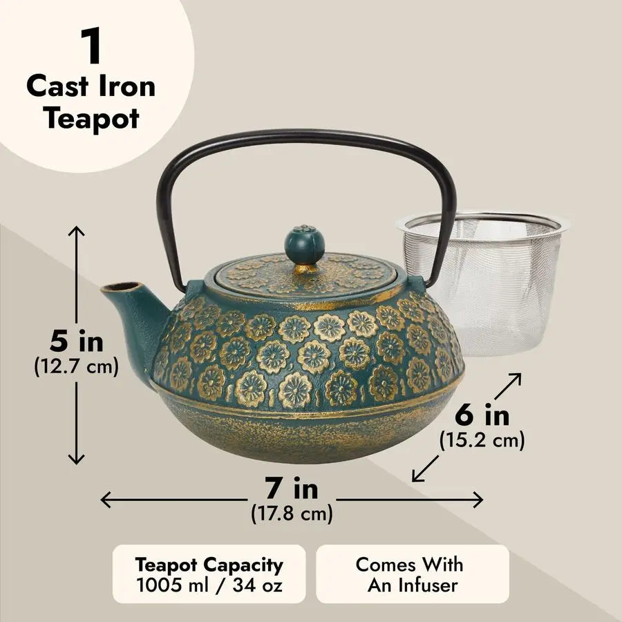 Sage Green Cast Iron Teapot