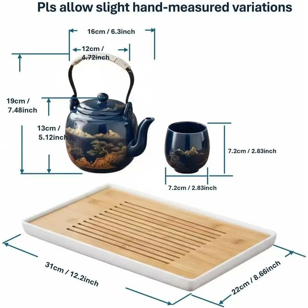 Japanese Blue Porcelain Tea Set